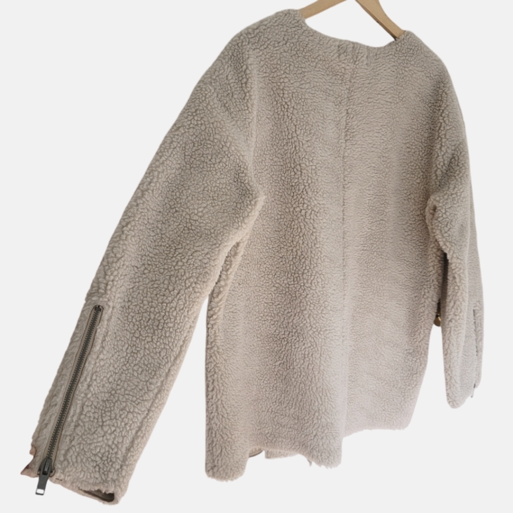 Elizabeth and James Faux Sherpa Coat Off-Set Zipper Cream Fleece Jacket … - Picture 4 of 17